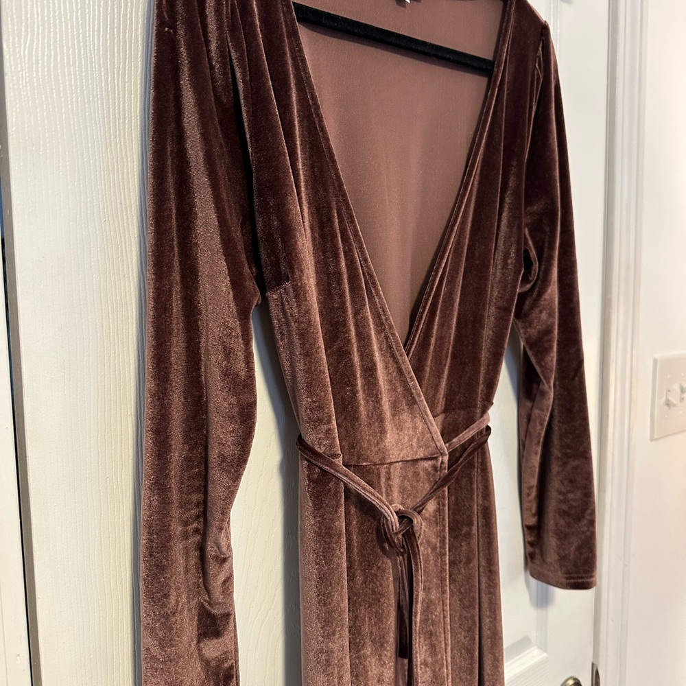 Luxurious Mauve Long Sleeve Velvet Dress